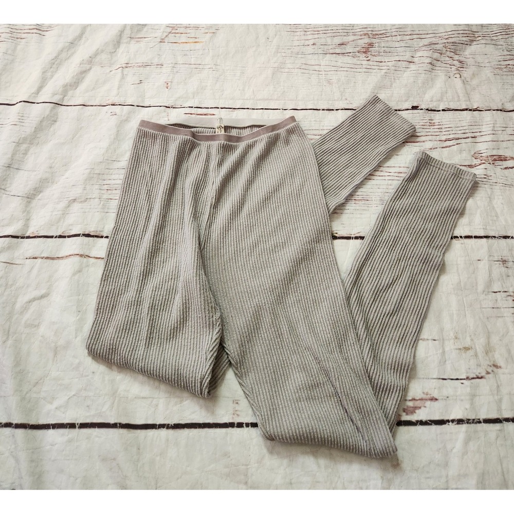 Free People Intimately Ribbed Leggings Grey Mauve Velvet Trim Lounge Pants Small